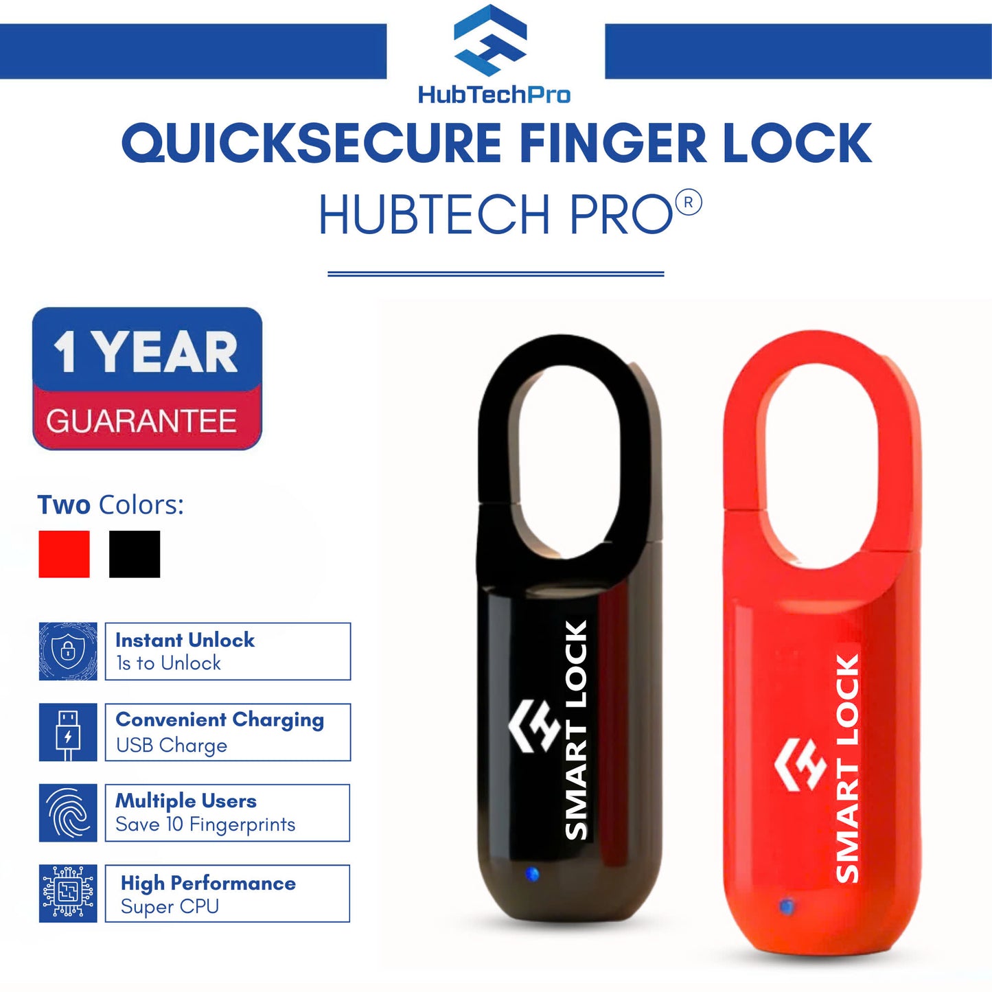 HUBBTECHPRO™ Quicksecure Finger Lock | Keyless, USB Rechargeable & Secure