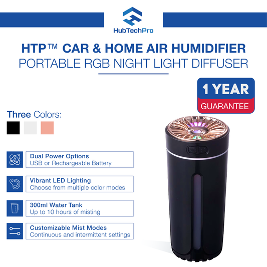 HUBBTECHPRO™ AuraMist Car & Home Humidifier with RGB LED Lights