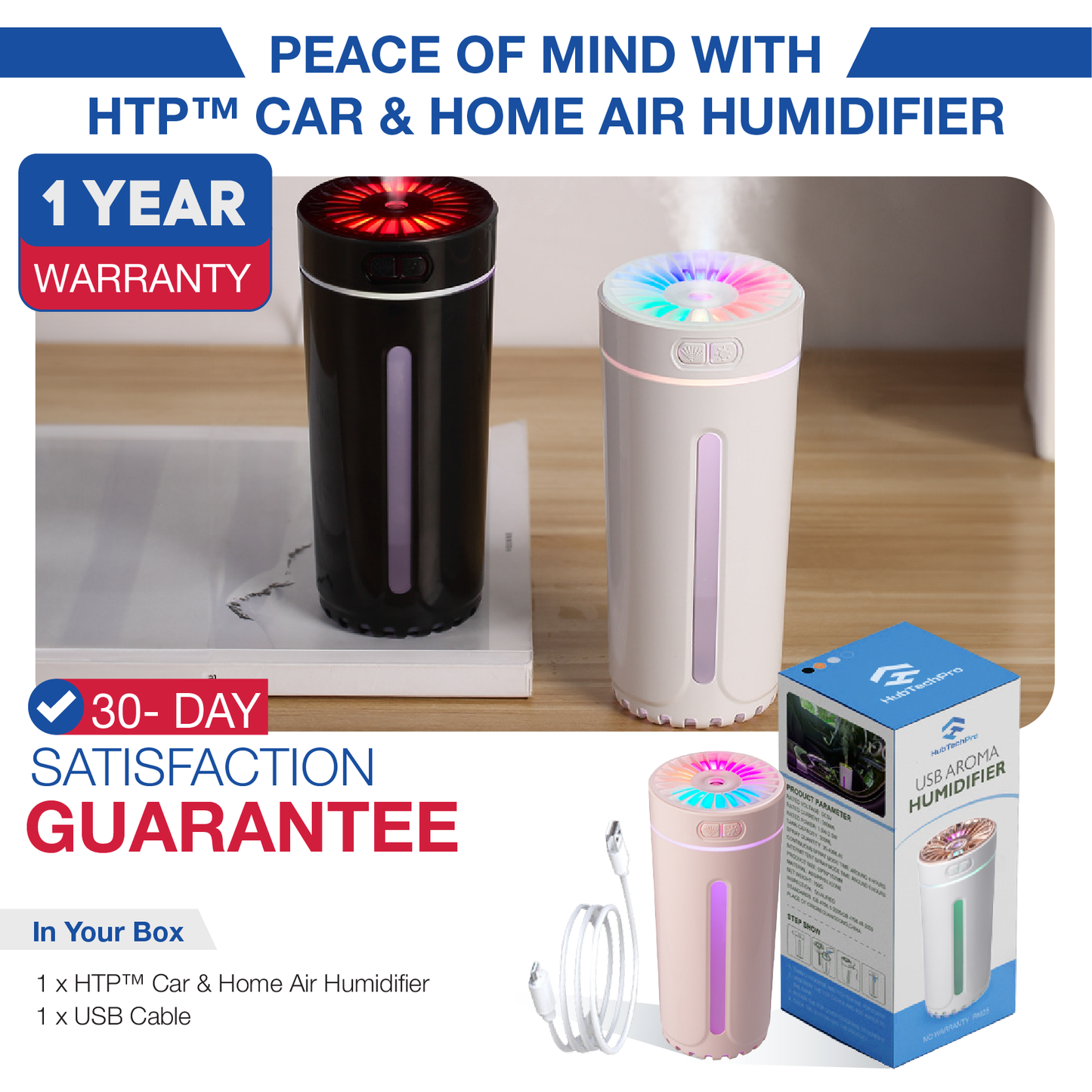 HUBBTECHPRO™ AuraMist Car & Home Humidifier with RGB LED Lights