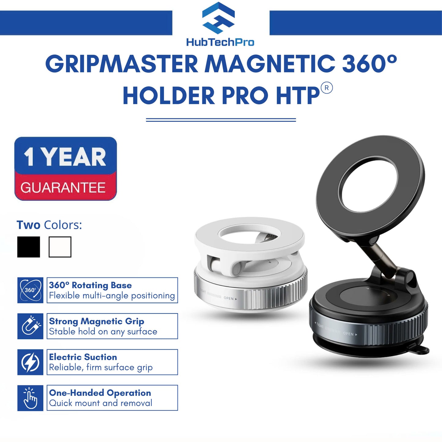 HUBBTECHPRO™ GripMaster 360° Magnetic Vacuum Phone Mount